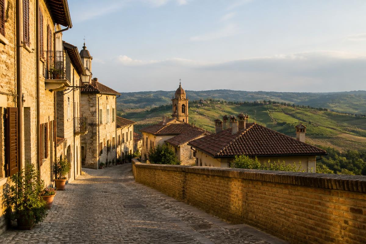 Borgo storico delle Langhe affacciato sulle colline